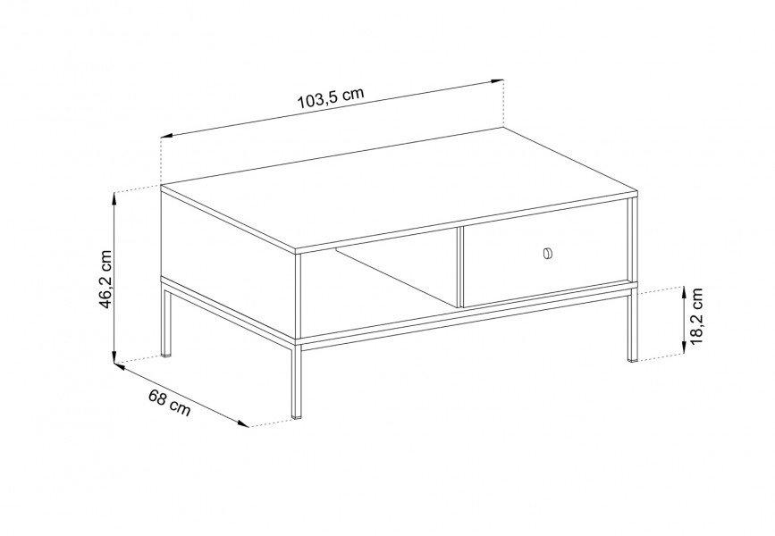 Stolik kawowy z półką i szufladą ML104 beżowy/czarne nóżki