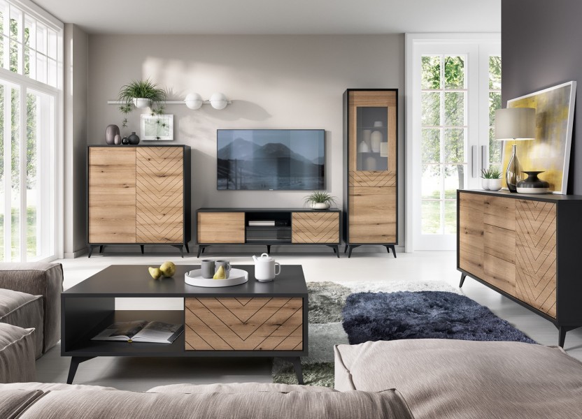 Wysoka komoda pokojowa w stylu industrialnym DKD104 z wzorem jodełki