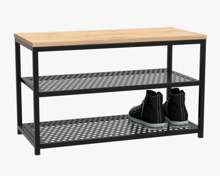 Szeroki taboret z półkami na buty Loft LT2 czarny/dąb wotan