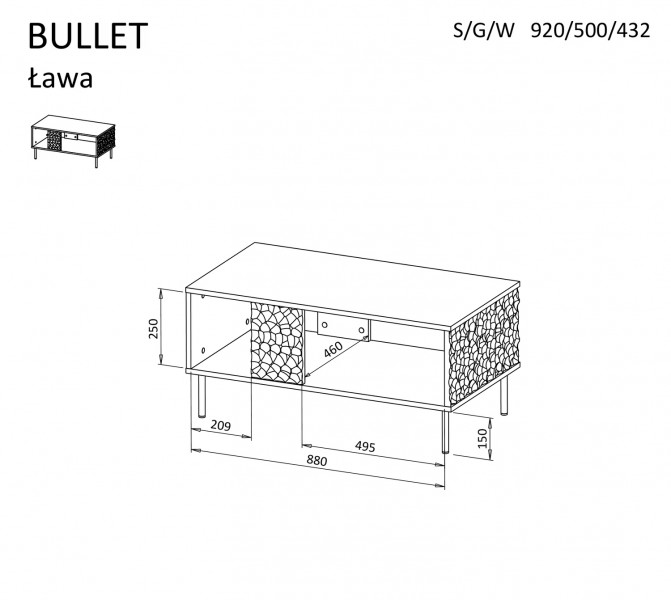 Czarna ława z elementami 3D Bullet
