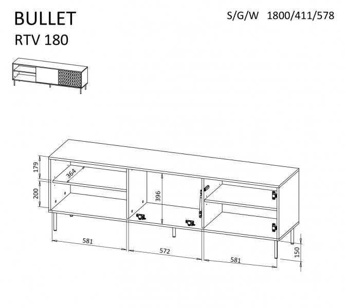 Czarny stolik RTV z frontem 3D Bullet