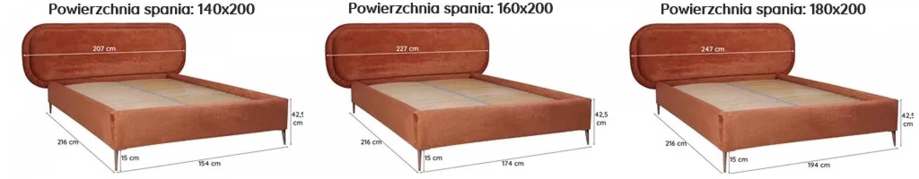 Eleganckie łóżko tapicerowane z zaokrąglonym zagłówkiem Luna