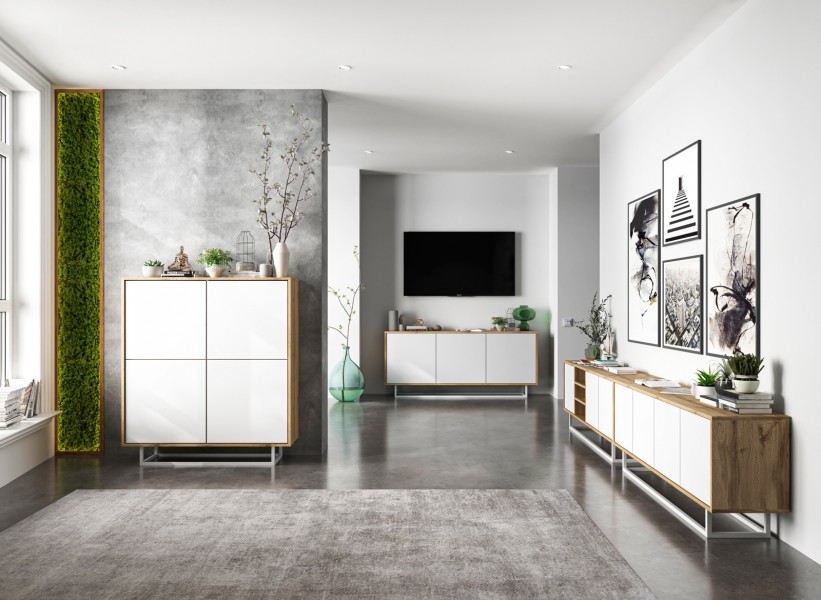 Trzydrzwiowa komoda w stylu loft Apollo 40 dąb wotan/biały