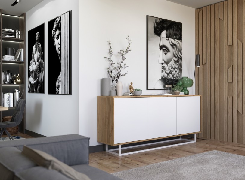 Trzydrzwiowa komoda w stylu loft Apollo 40 dąb wotan/biały