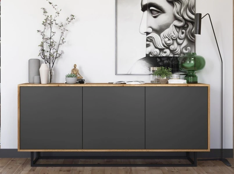 Trzydrzwiowa komoda w stylu loft Apollo 41 dąb wotan/grafit