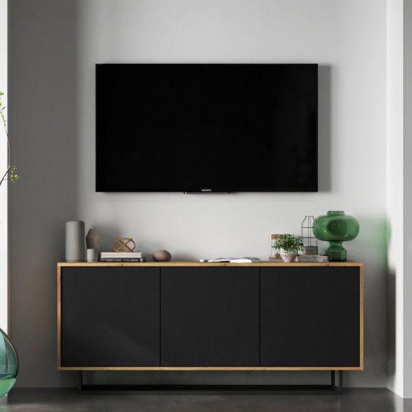 Trzydrzwiowa komoda w stylu loft Apollo 39 dąb wotan/czarny