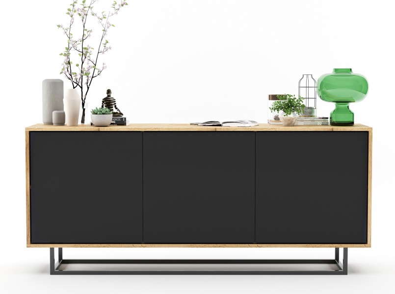 Trzydrzwiowa komoda w stylu loft Apollo 39 dąb wotan/czarny