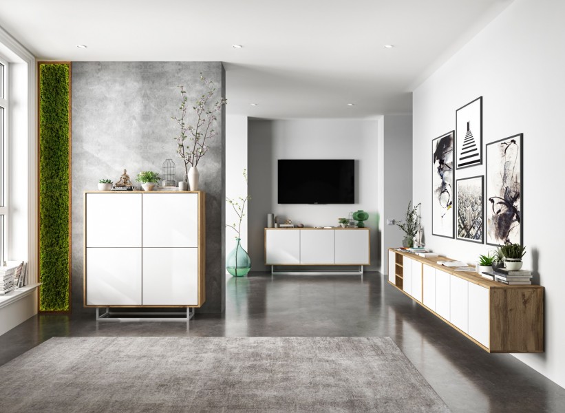 Wysoka komoda w stylu loft Apollo 97 dąb wotan/biały