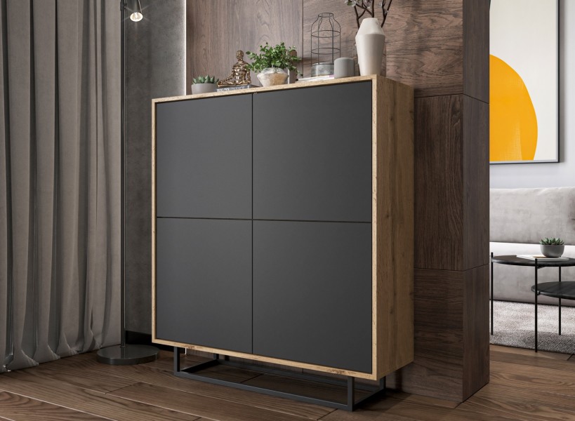 Wysoka komoda w stylu loft Apollo 99 dąb wotan/grafit