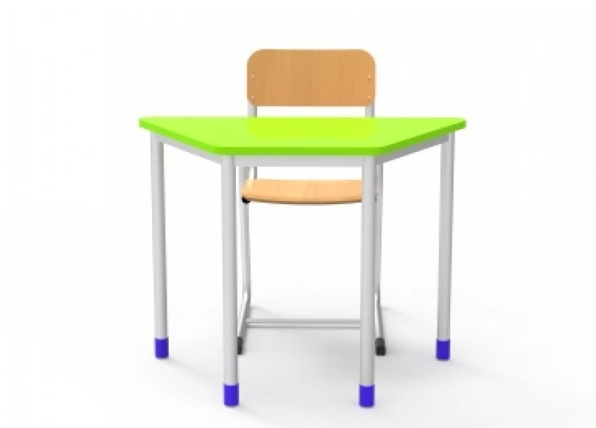 Szkolny stolik trapezowy 1766 z zielonym blatem 100x56 cm