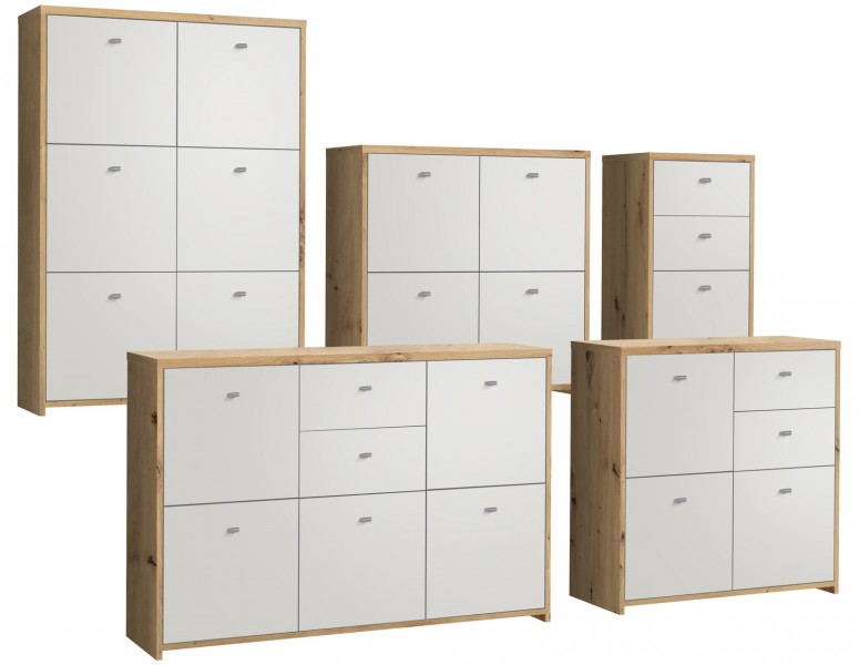 Wąska komoda z 2 szufladami i szafką Best Chest 211, biały/dąb artisan