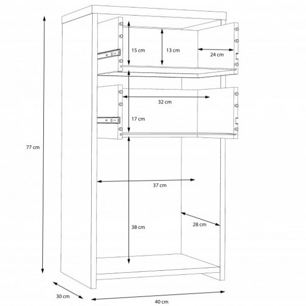 Wąska komoda z 2 szufladami i szafką Best Chest 211, biały/dąb artisan
