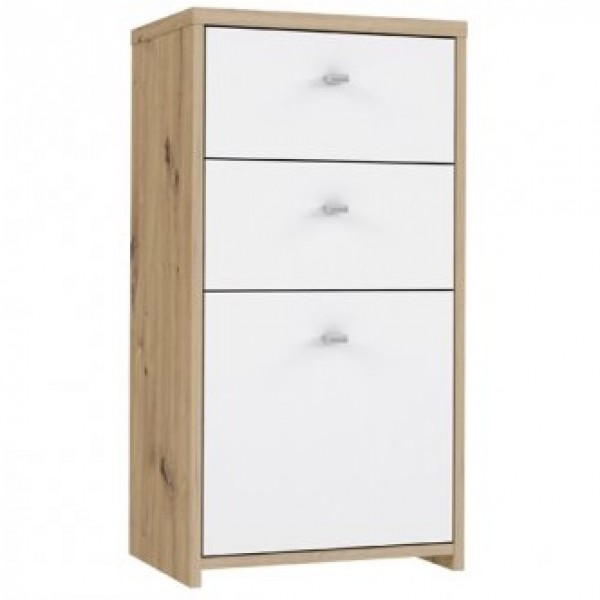 Wąska komoda z 2 szufladami i szafką Best Chest 211, biały/dąb artisan