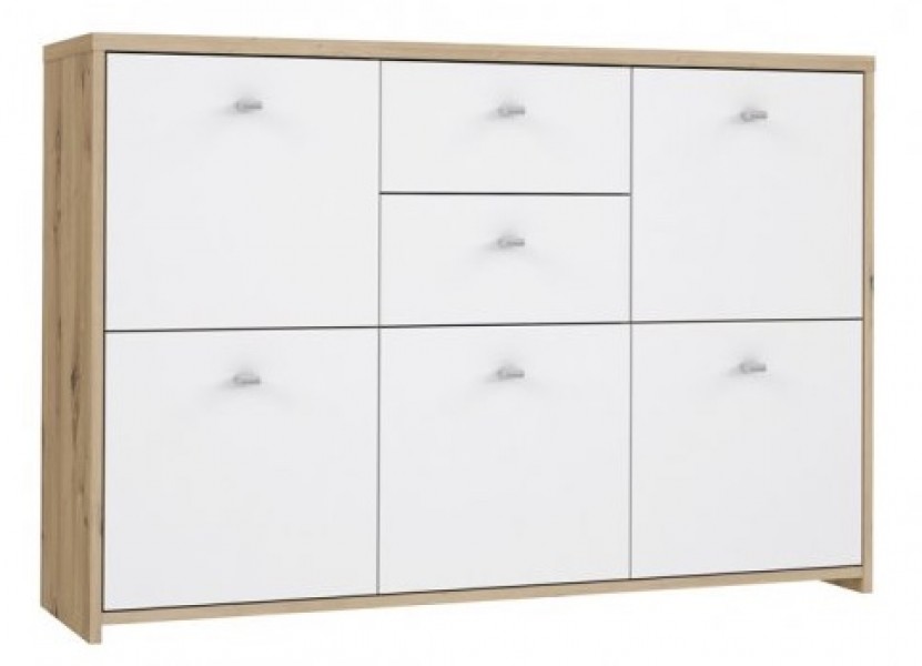 Szeroka komoda z 5 szafkami i 2 szufladami Best Chest 233, biały/dąb artisan