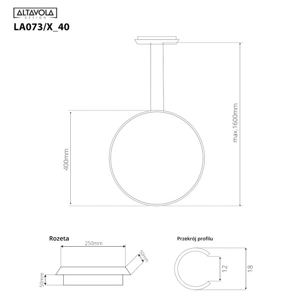 Czarna lampa wisząca Ledowe Okręgi No.1 X In 40 cm 4K