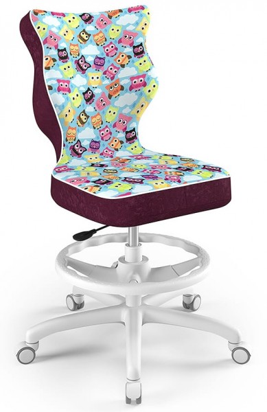 Ergonomiczne krzesło do biurka Petit White rozmiar 6 (159-188 cm) z podnóżkiem i wzorami