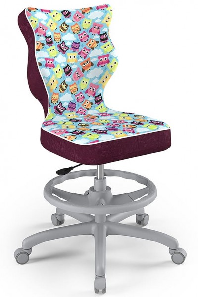 Młodzieżowe krzesło do biurka Petit Grey rozmiar 6 (159-188 cm) z podnóżkiem i wzorami
