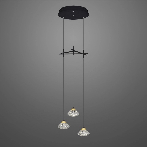 Potrójna lampa z okrągłą podsufitką i akrylowymi diamentami Tiffany No.2 CO3