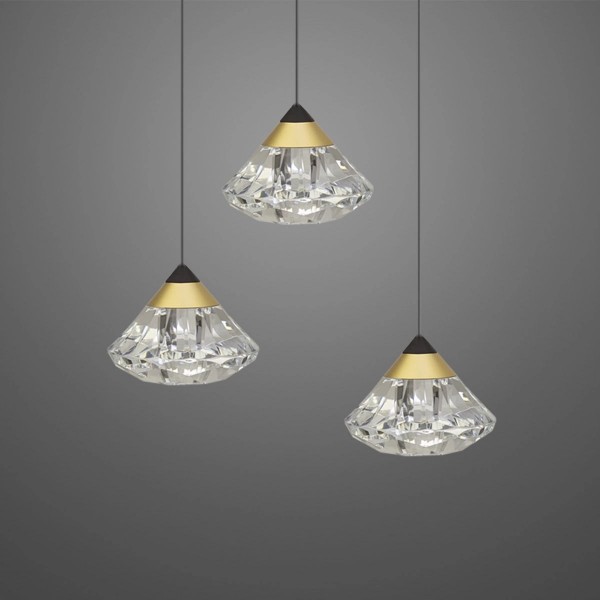 Potrójna lampa z okrągłą podsufitką i akrylowymi diamentami Tiffany No.2 CO3