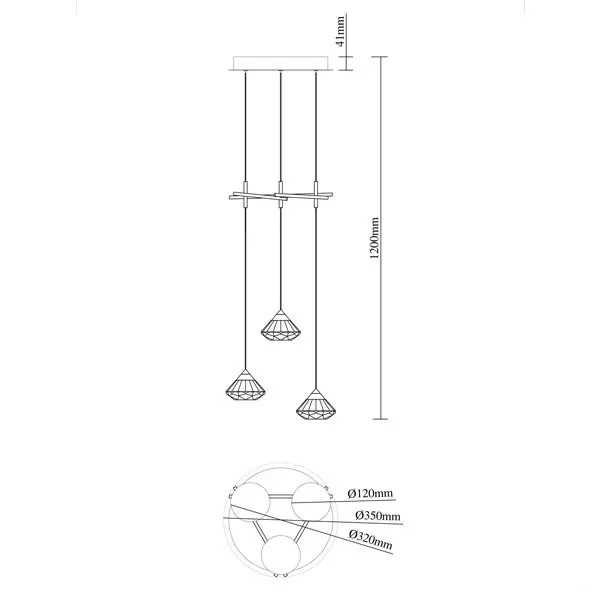 Potrójna lampa z okrągłą podsufitką i akrylowymi diamentami Tiffany No.2 CO3