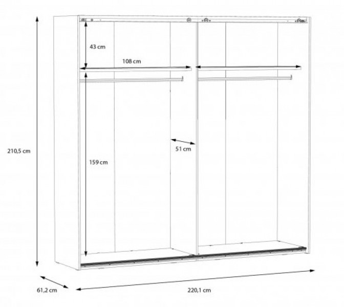 Przesuwna szafa ubraniowa z lustrem 220 cm Hayato 92411