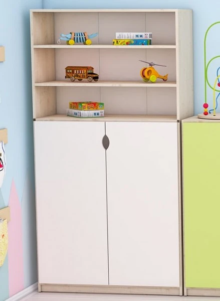 Wysoka szafa szkolna z niskimi drzwiami Feria klon