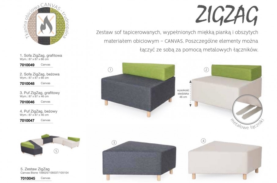 Pufa do poczekalni szkolnej bez oparcia ZigZag