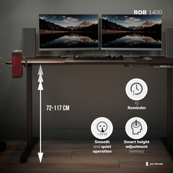 Biurko komputerowe z elektryczną regulacją wysokości Rob 140x60 cm orzech/czarny