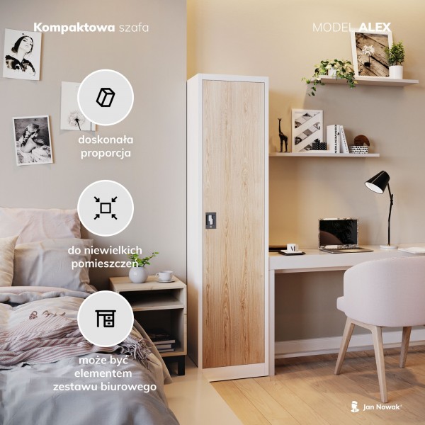 Szafa biurowa Eco Design Alex 45x40x185 cm biały/dąb sonoma
