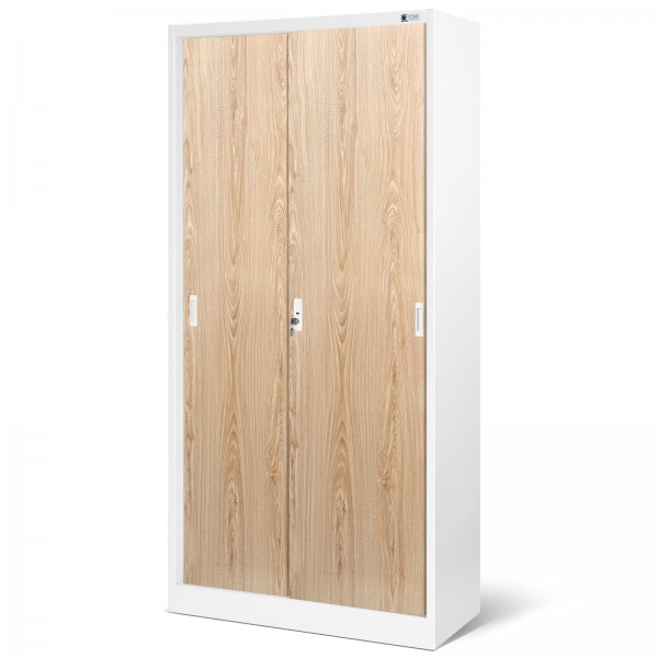 Przesuwna szafa biurowa Eco Design Kuba 90x40x185 cm biały/dąb sonoma