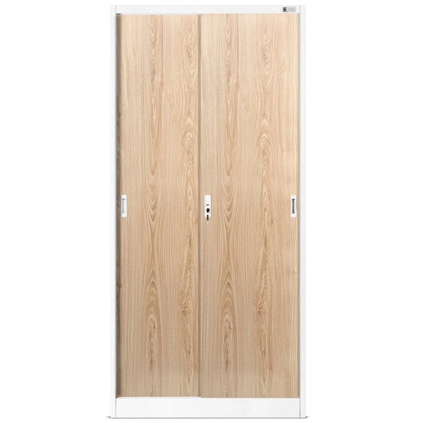 Przesuwna szafa biurowa Eco Design Kuba 90x40x185 cm biały/dąb sonoma
