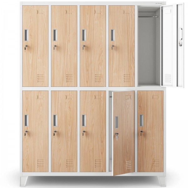 Szafa socjalna 10-drzwiowa Eco Design Bartek 136x45x172 cm biały/dąb sonoma