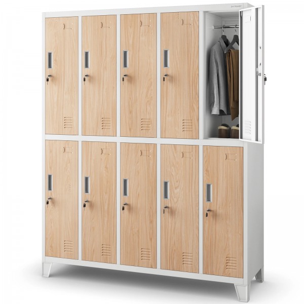 Szafa socjalna 10-drzwiowa Eco Design Bartek 136x45x172 cm biały/dąb sonoma