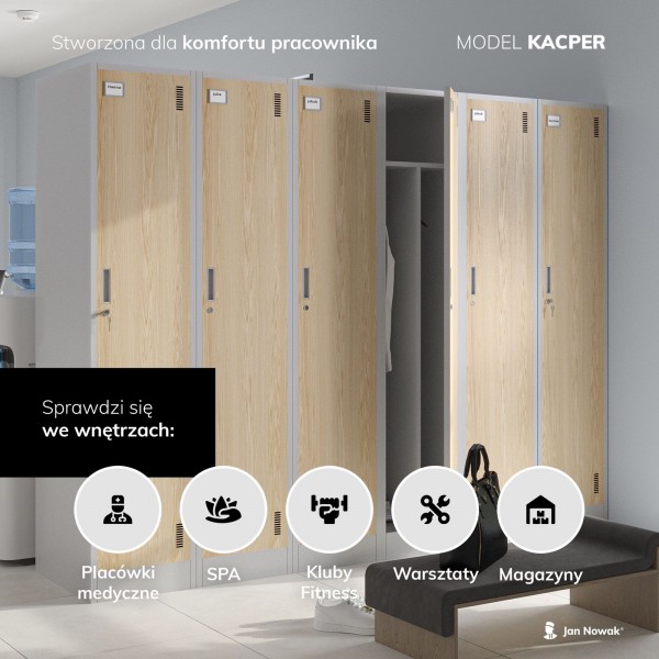 Szafa socjalna czterokomorowa Eco Design Kacper 80x50x180 cm biały/dąb sonoma