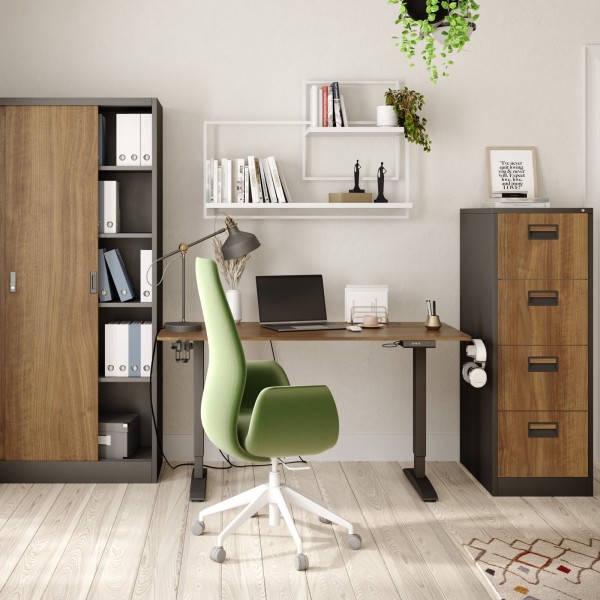 Przesuwna szafa biurowa Eco Design Kuba 90x40x185 cm antracyt/orzech
