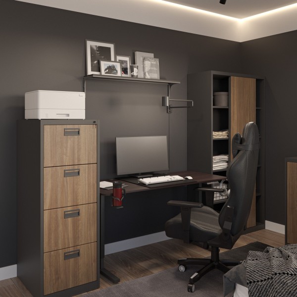 Przesuwna szafa biurowa Eco Design Kuba 90x40x185 cm antracyt/orzech