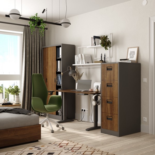 Przesuwna szafa biurowa Eco Design Kuba 90x40x185 cm antracyt/orzech