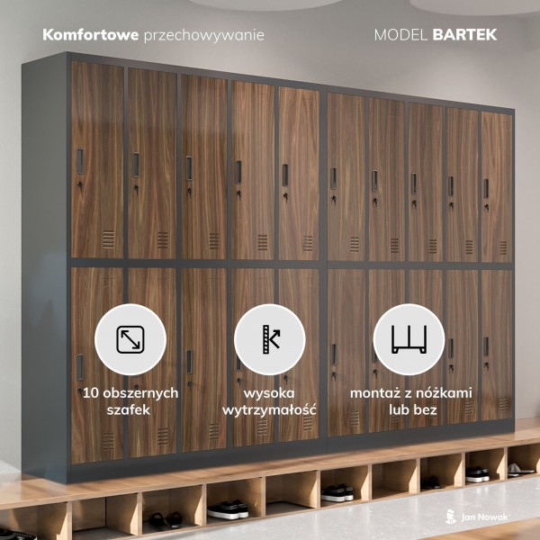 Szafa socjalna 10-drzwiowa Eco Design Bartek 136x45x172 cm antracyt/orzech