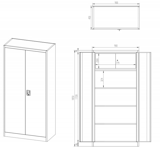 Dwudrzwiowa szafa aktowa z sejfem Tomasz 90x45x185 cm antracyt