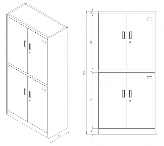 Szafa biurowa czterodrzwiowa Magda 90x40x185 cm szara