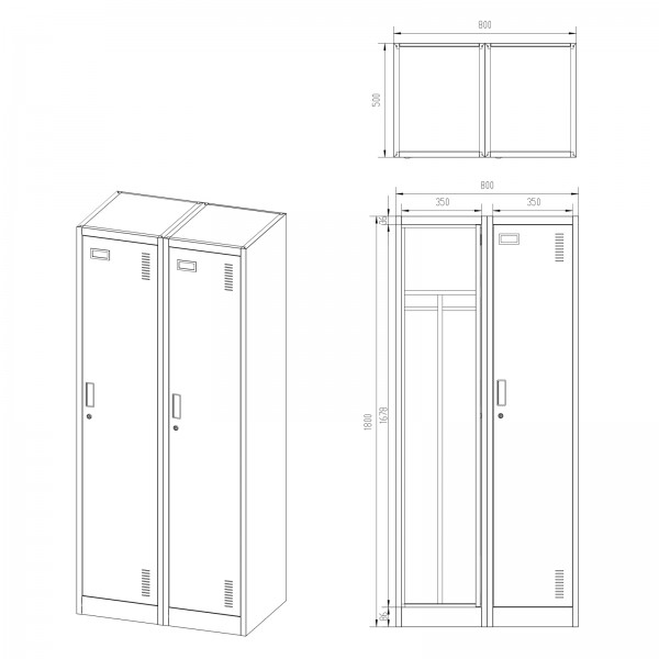Szafa socjalna czterokomorowa Kacper 80x50x180 cm szara