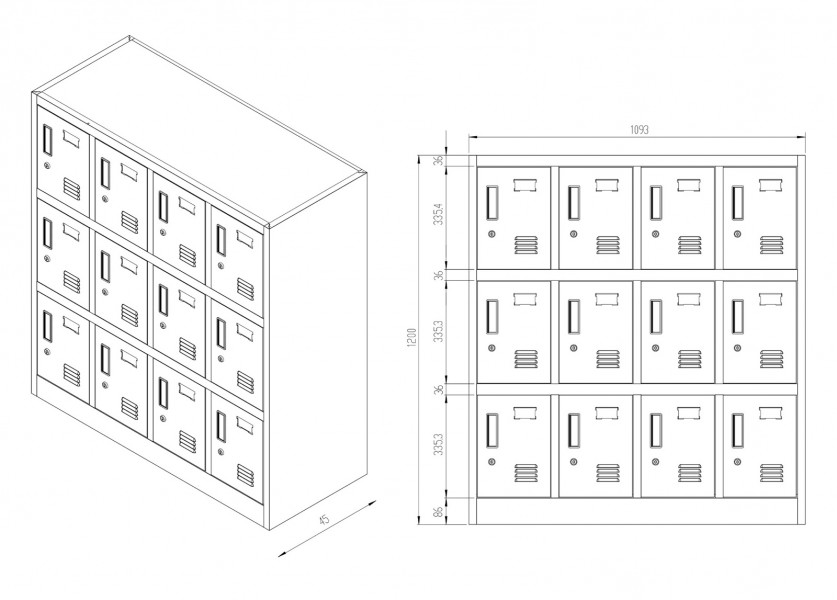 Szafka przedszkolna metalowa Ola 12-skrytkowa, 109 × 45 × 120 cm, szaro-wielokolorowa