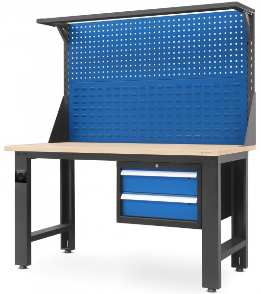 Stół warsztatowy z tablicą perforowaną Logan 150x75x170 cm antracyt/niebieski