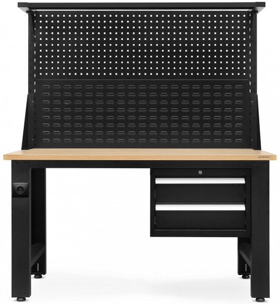 Stół warsztatowy z tablicą perforowaną Logan 150x75x170 cm czarny