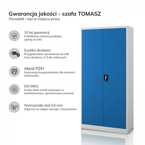 Dwudrzwiowa szafa aktowa z sejfem Tomasz, 90x45x185 cm, szary/niebieski