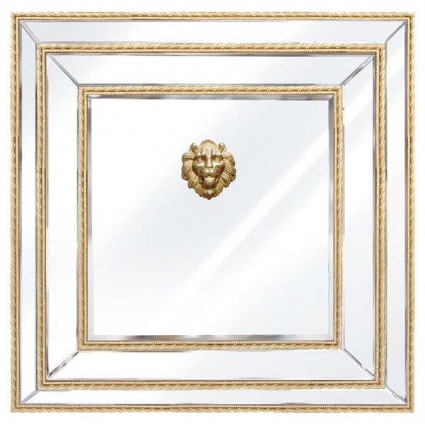 Kwadratowe lustro ze złotymi listwami i głową lwa Sharon 100/100 cm