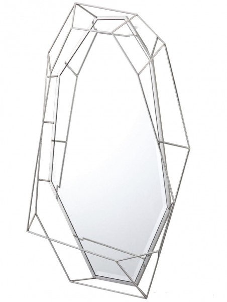 Geometryczne lustro ścienne ze srebrną ramą metalową Massei II 127/78 cm