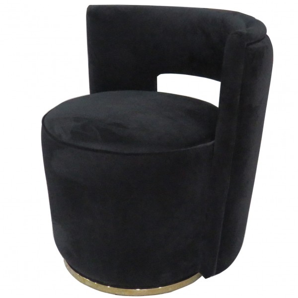 Obrotowy fotel w stylu glamour Swan z czarnej tkaniny welurowej