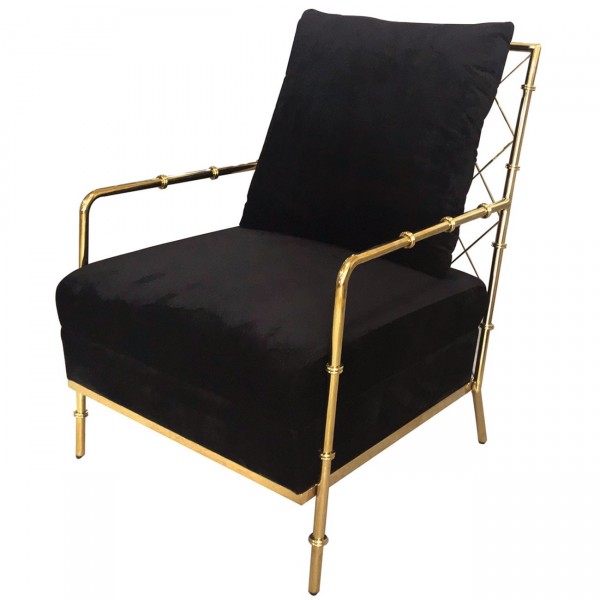 Czarny fotel wypoczynkowy na eleganckim stelażu złotym Florence