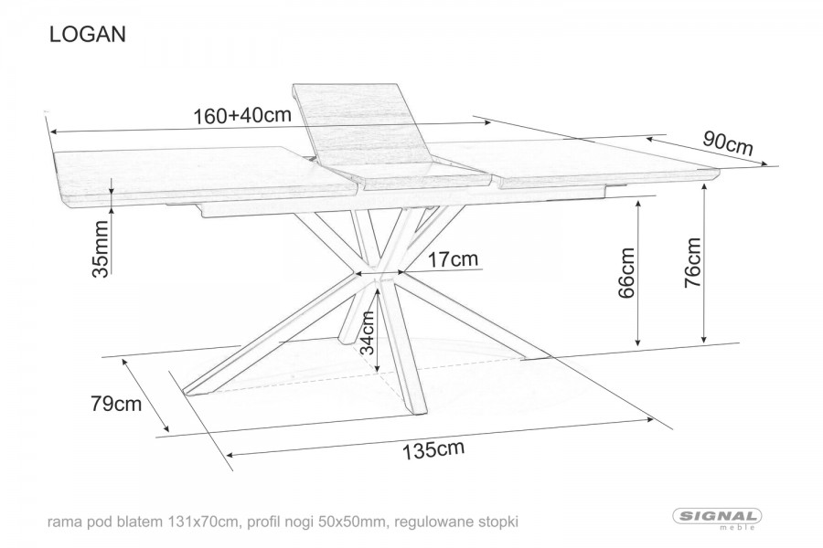 Industrialny stół rozkładany Logan 160-200 cm